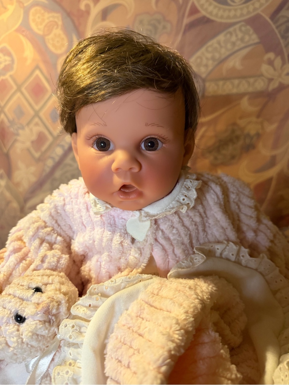 Middletone  Pink Plush Baby Doll with Heart Pendant